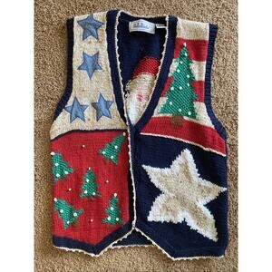 Vintage VTG BellePointe Christmas Holiday Santa Claus Knit Sweater Vest Medium